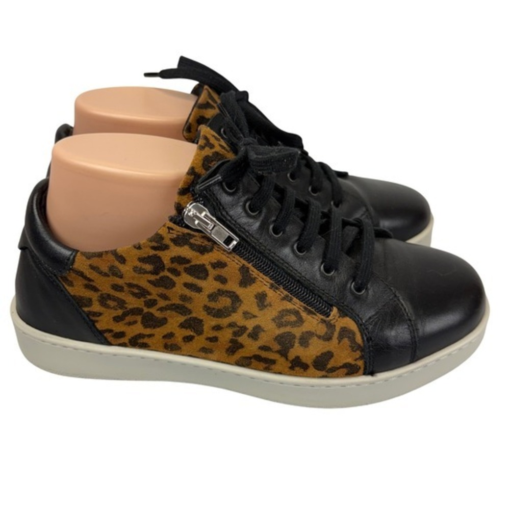 David Tate Elisa Sneaker Womens 8 Leopard Print Leather Side Zip Made Italy - Picture 3 of 7